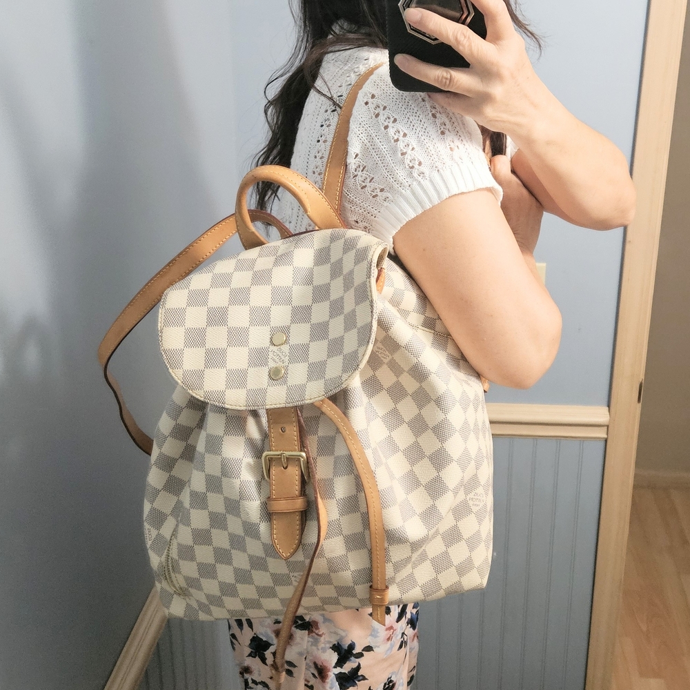 Louis Vuitton Checkered Backpack - Cream and Tan